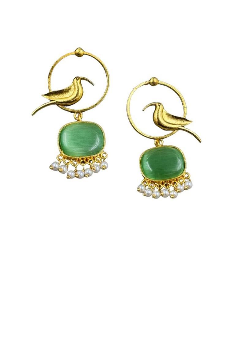 Gold Plated Artificial Stones Studded And Beaded Contemporary Drop Earrings