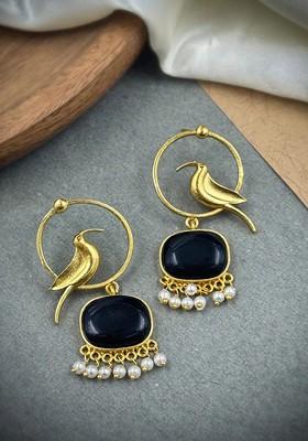Gold Plated Artificial Stones Studded And Beaded Animal Shaped Drop Earrings