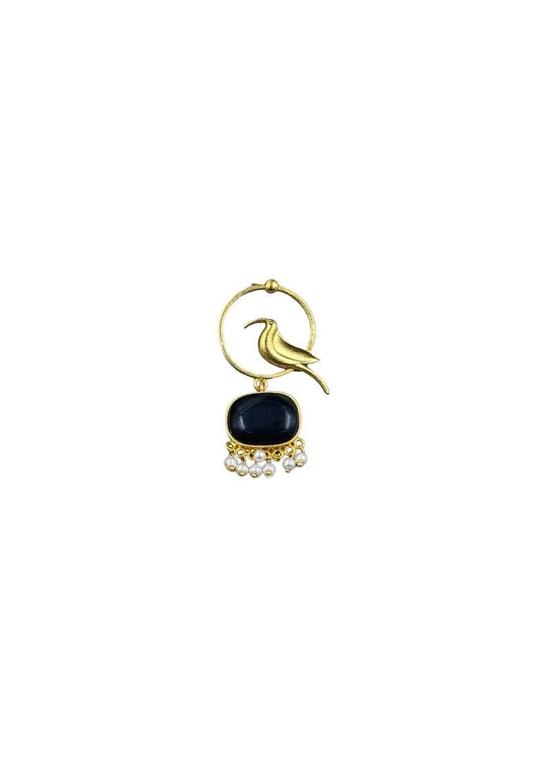 Gold Plated Artificial Stones Studded And Beaded Animal Shaped Drop Earrings - Indya