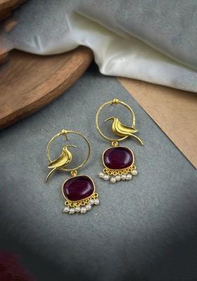 Silver Plated Artificial Stones Studded And Beaded Contemporary Drop Earrings