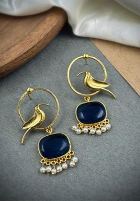 Gold Plated Artificial Stones And Beads Oxidised Contemporary Drop Earrings