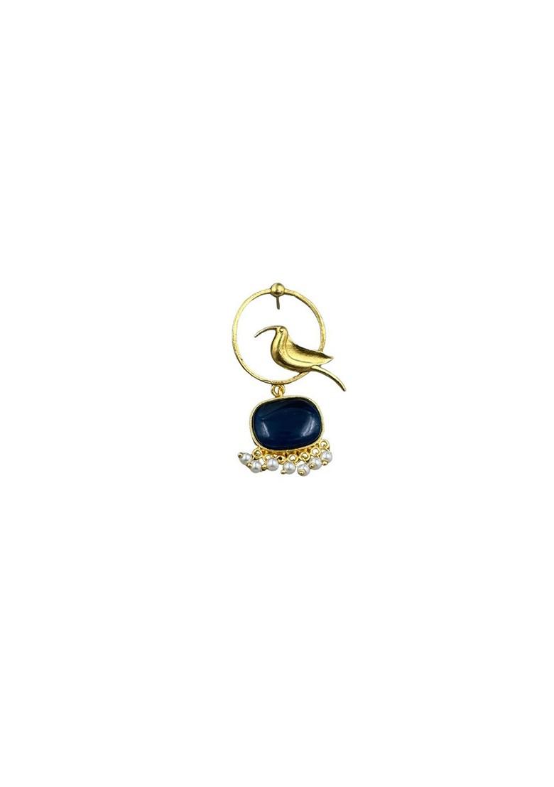 Gold Plated Artificial Stones And Beads Oxidised Contemporary Drop Earrings