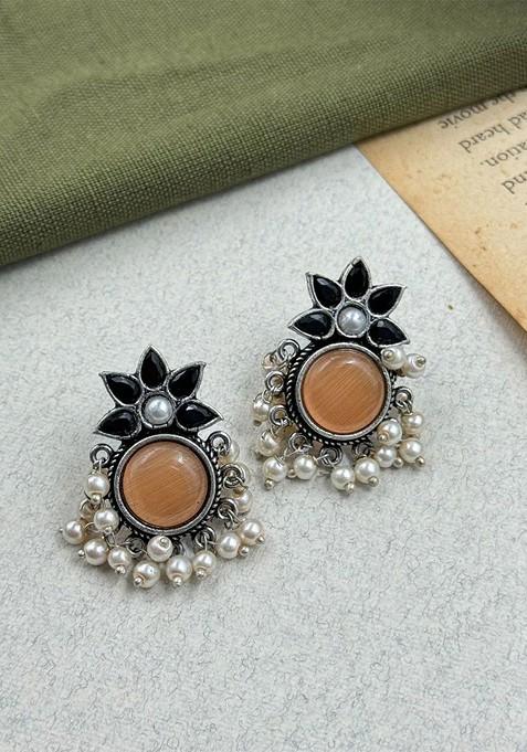Silver Plated Artificial Stones Studded Circular Studs