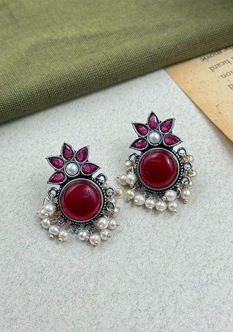 Silver Plated Artificial Stones Studded Circular Studs