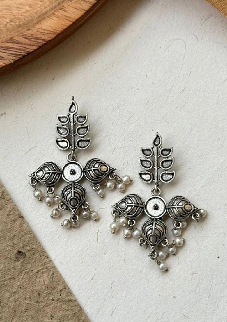 Silver Plated Black Oxidised Contemporary Drop Earrings