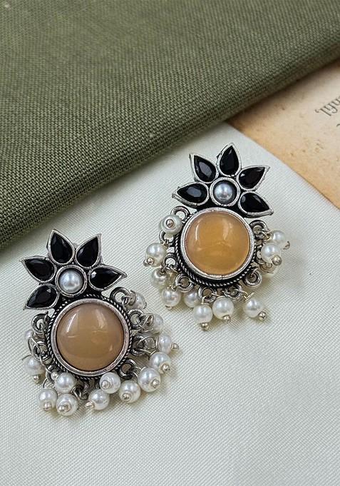Silver Plated Artificial Stones Studded Circular Studs
