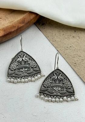 Silver Plated Geometric Shaped Oxidised Drop Earrings
