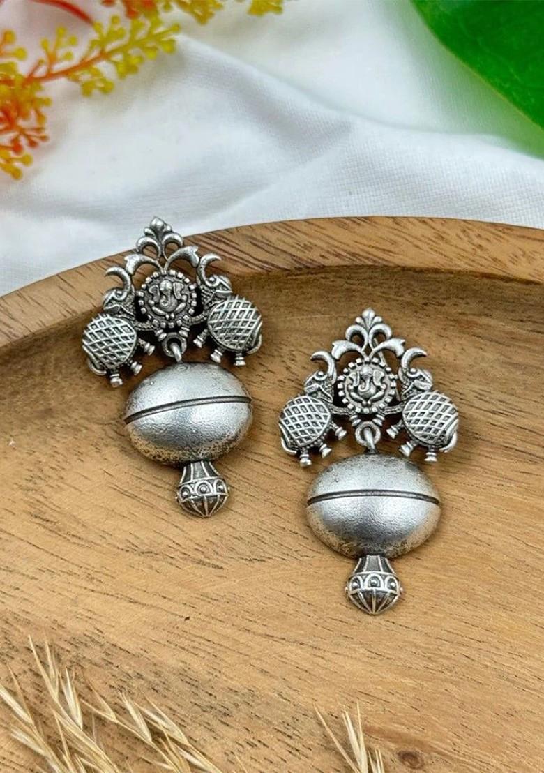 Silver Plated Contemporary Shaped Drop Earrings