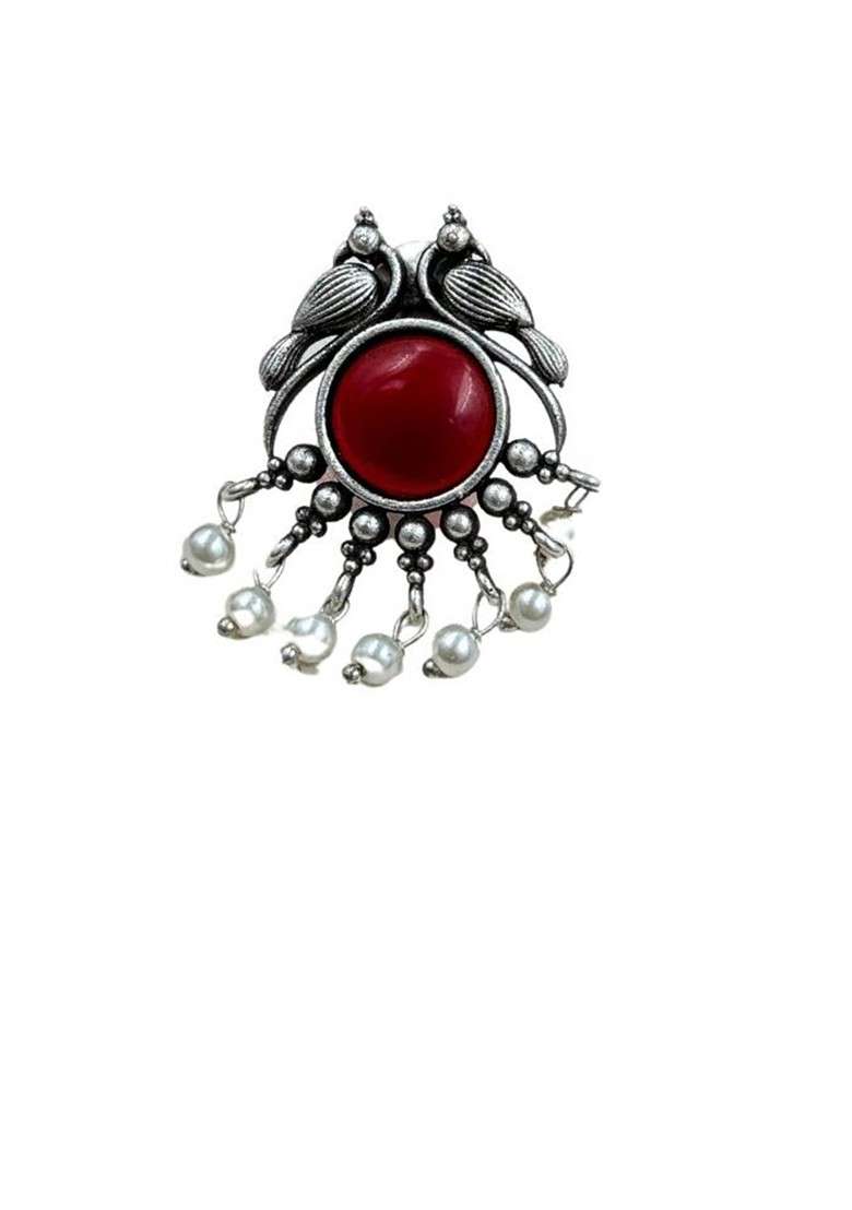 Gold Plated Stones Studded And Beaded Animal Shaped Oxidised Drop Earrings - Indya