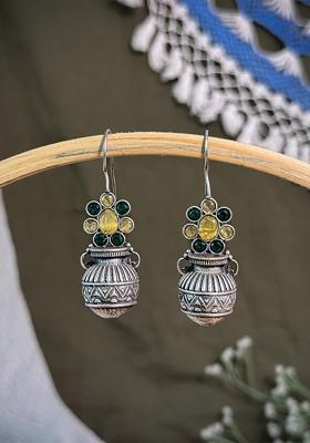 Silver Plated Artificial Beaded Contemporary Oxidised Drop Earrings