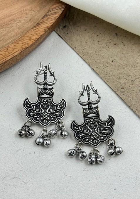 Silver Plated Contemporary Oxidised Drop Earrings