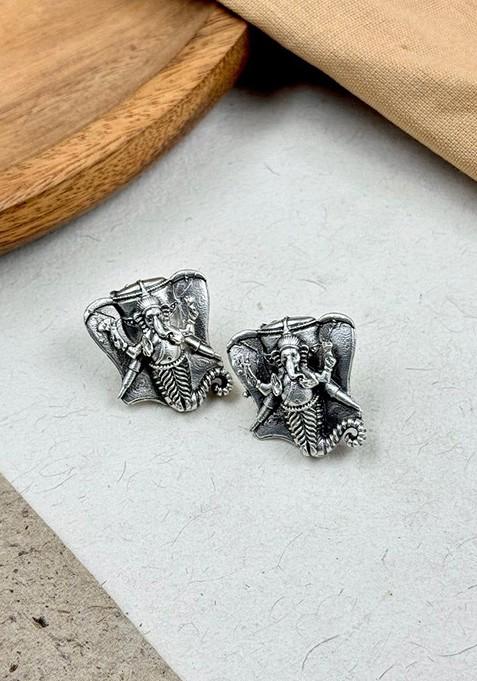 Silver Plated Contemporary Oxidised Studs