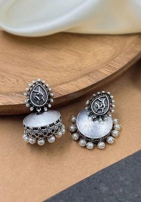 Silver Plated Artificial Stones Beaded Dome Shaped Jhumkas