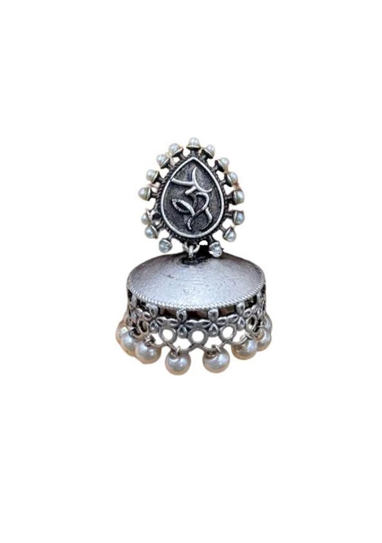 Silver Plated Artificial Stones Beaded Dome Shaped Jhumkas