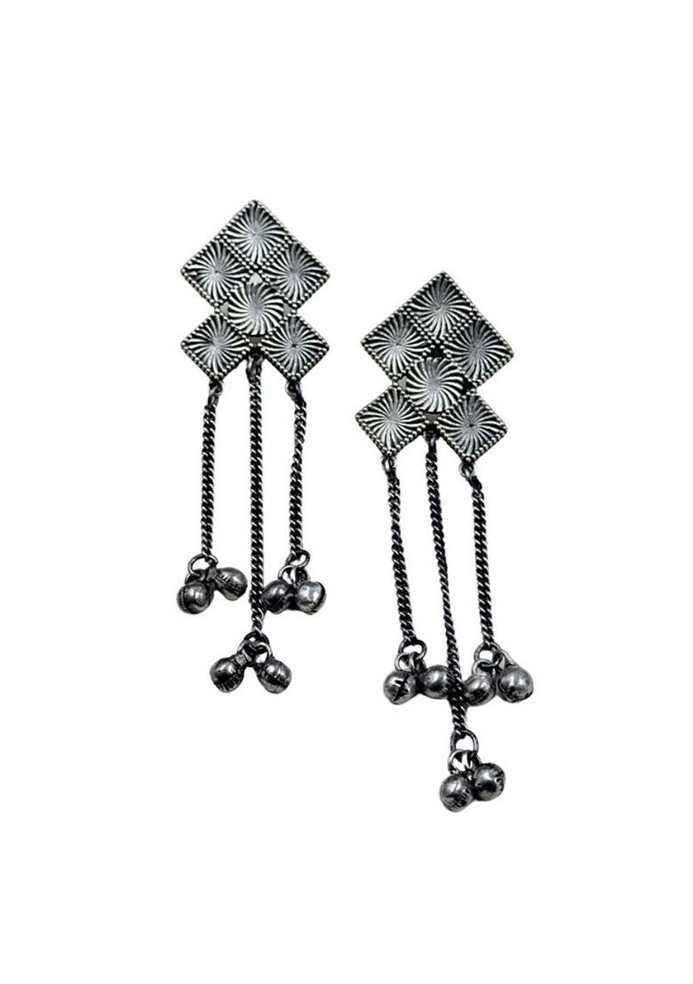 Silver Plated Contemporary Oxidised Drop Earrings