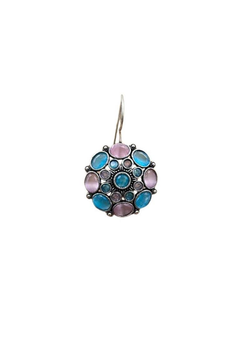 Silver Plated Artificial Stones Studded Floral Shaped Oxidised Studs