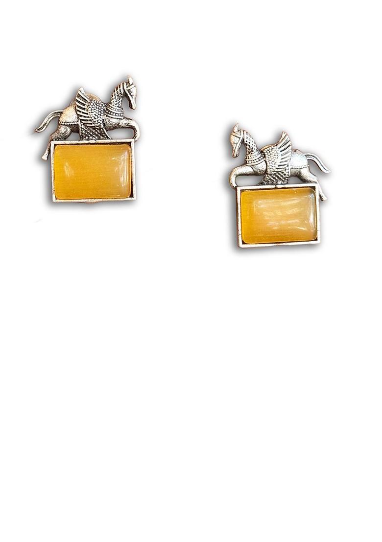 Silver Plated Oxidised Artificial Stones Studded Animal Shaped Studs