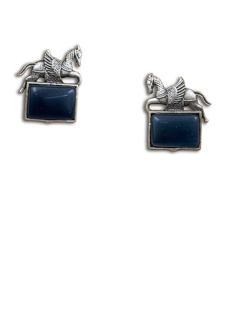 Silver Plated Artificial Stones Studded Oxidised Animal Shaped Studs