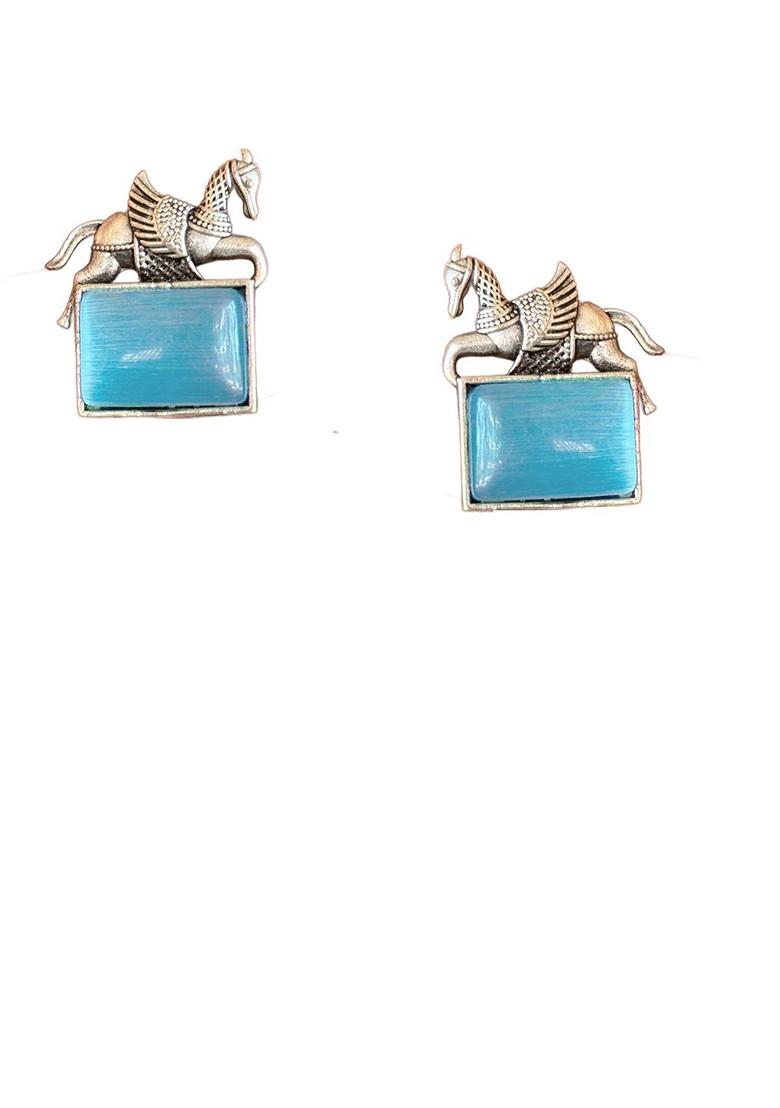 Silver Plated Oxidised Artificial Stones Studded Animal Shaped Studs