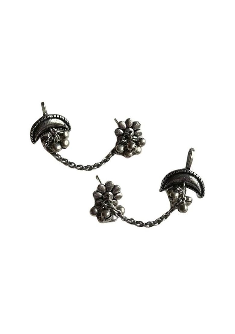 Silver Plated Contemporary Oxidised Ear Cuff Earrings