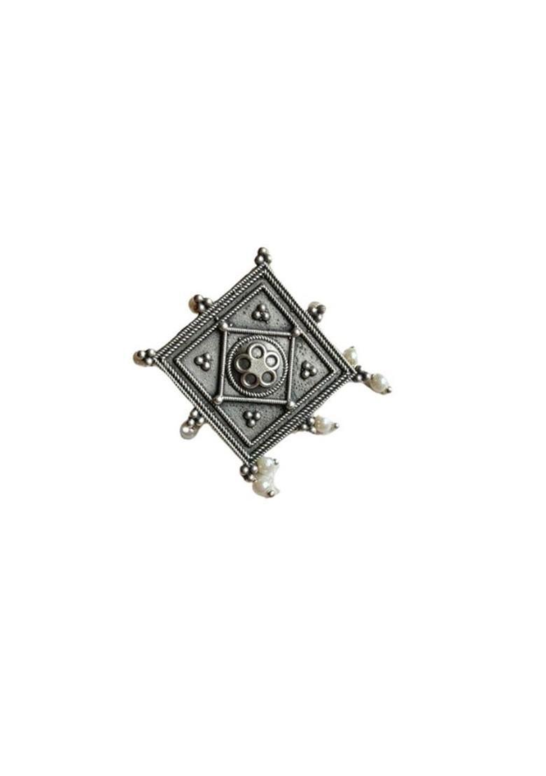 Silver Plated Artificial Beaded Square Shaped Oxidised Studs
