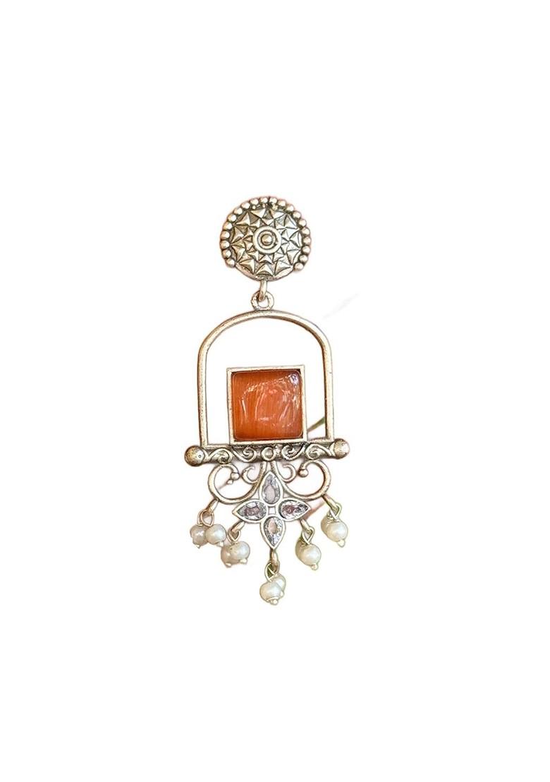 Silver Plated Artificial Stones Studded Contemporary Drop Earrings
