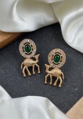 Silver Plated Artificial Stones And Beads Oxidised Animal Shaped Drop Earrings