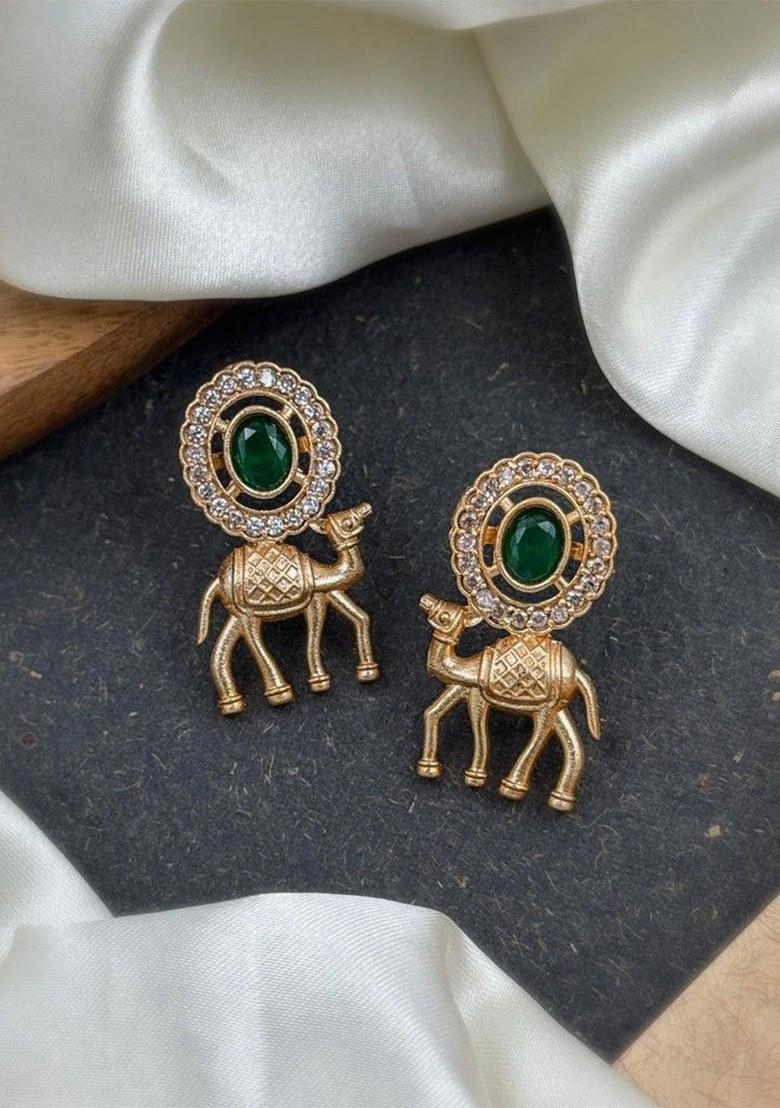 Silver Plated Artificial Stones And Beads Oxidised Animal Shaped Drop Earrings