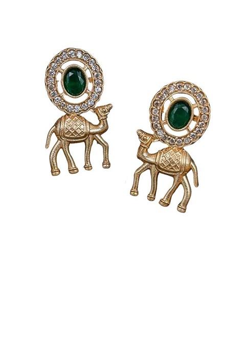 Silver Plated Artificial Stones And Beads Oxidised Animal Shaped Drop Earrings