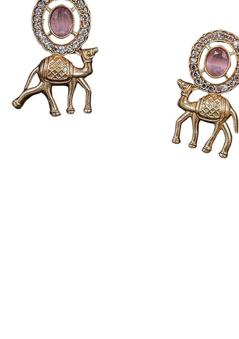 Rose Gold Plated Artificial Stones Studded And Beaded Oxidised Drop Earrings