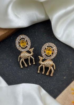 Rose Gold Plated Artificial Stones Studded And Beaded Oxidised Drop Earrings