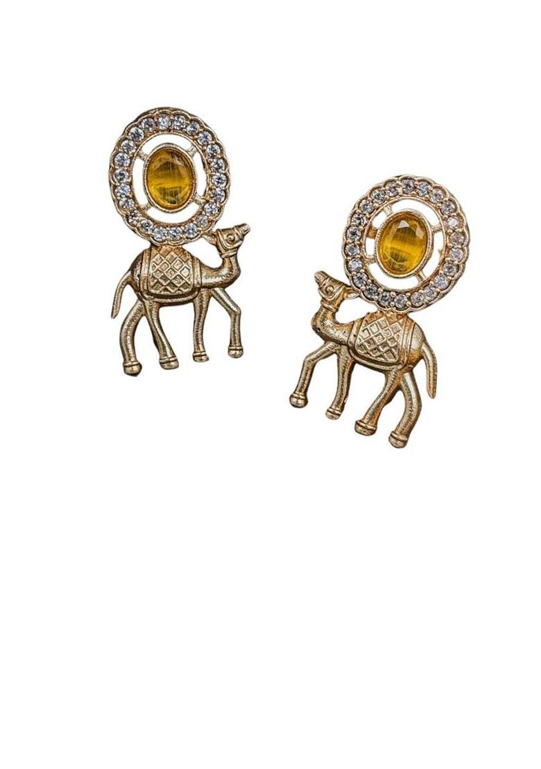 Rose Gold Plated Artificial Stones Studded And Beaded Oxidised Drop Earrings