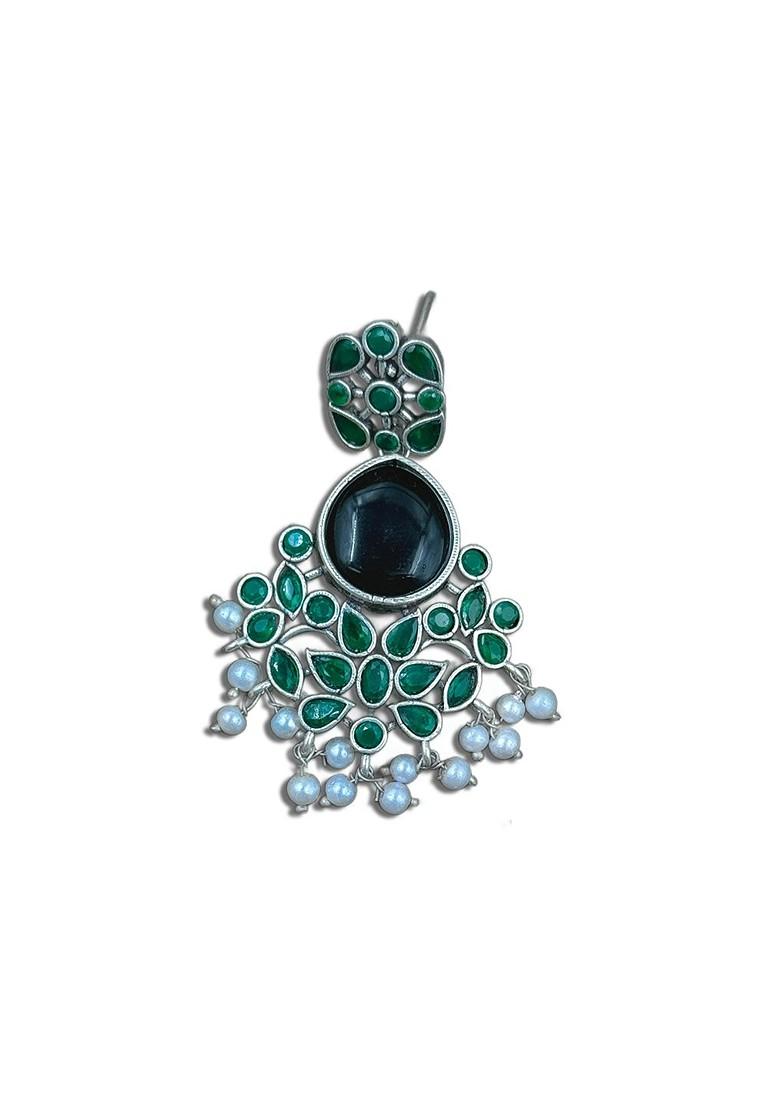 T Silver Plated Stones Studded And Beaded Contemporary Drop Earrings