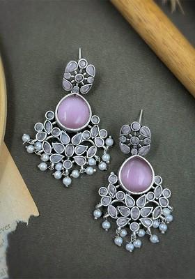 Silver Plated Artificial Stones Studded Teardrop Shaped Chandbalis