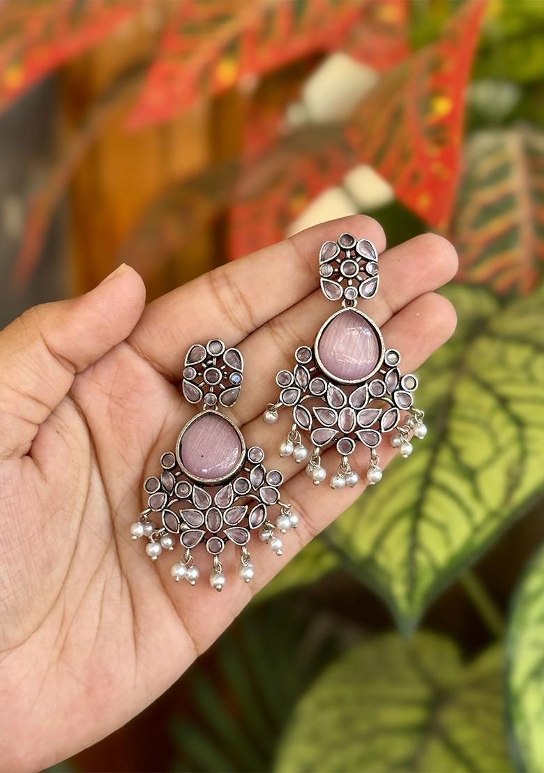 Silver Plated Artificial Stones Studded Teardrop Shaped Chandbalis