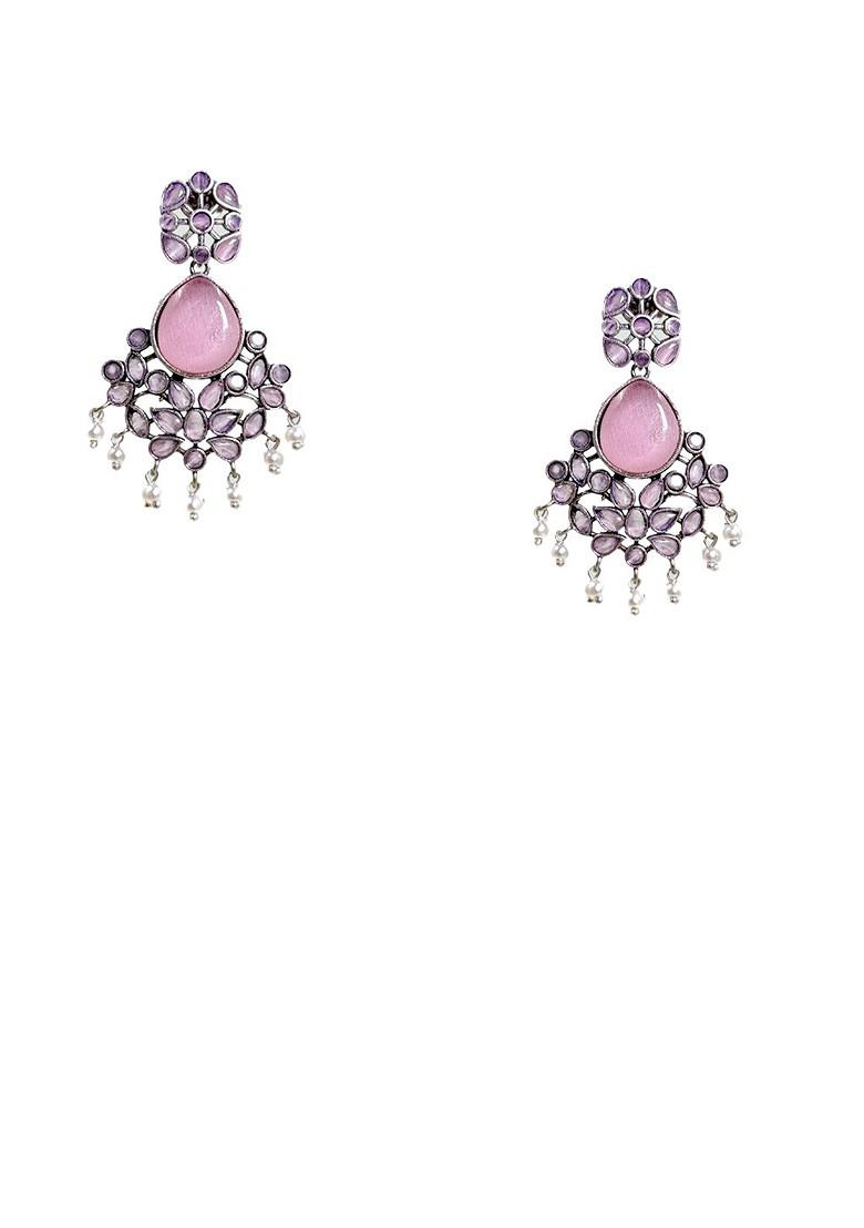 Silver Plated Artificial Stones Studded Teardrop Shaped Chandbalis