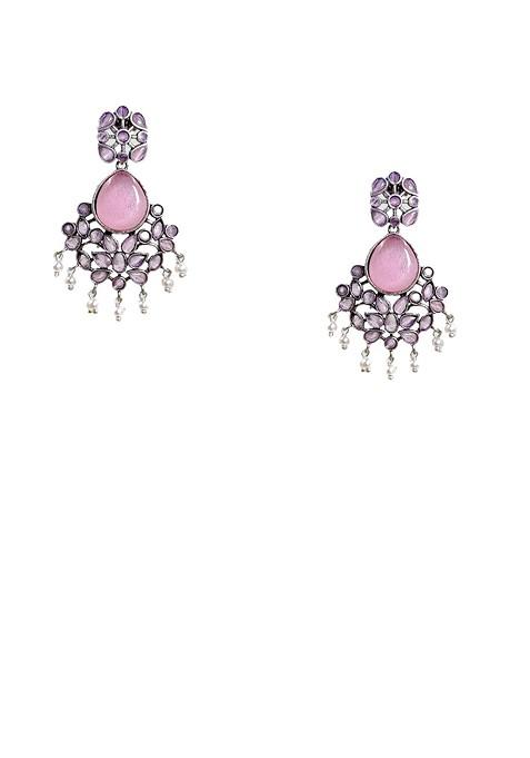 Silver Plated Artificial Stones Studded Teardrop Shaped Chandbalis