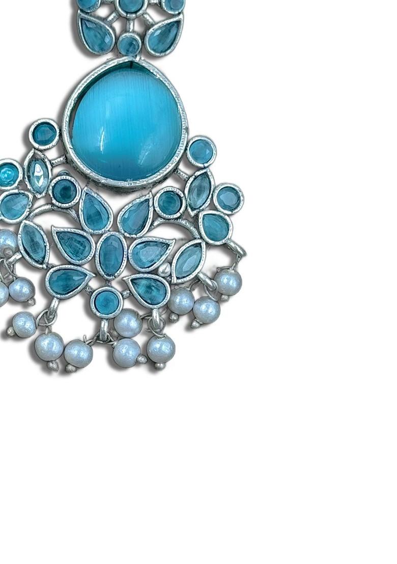 Silver Plated Stones Studded And Beaded Contemporary Drop Earrings