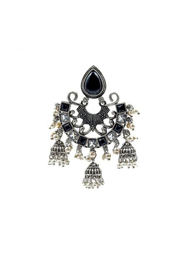 Silver Plated Artificial Stones And Beads Contemporary Jhumkas