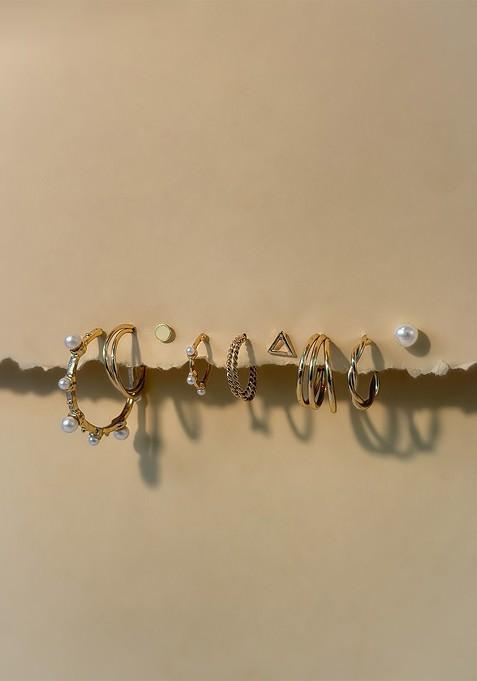 Naman Art Set Of 9 Gold Plated Circular Shaped Hoop Earrings