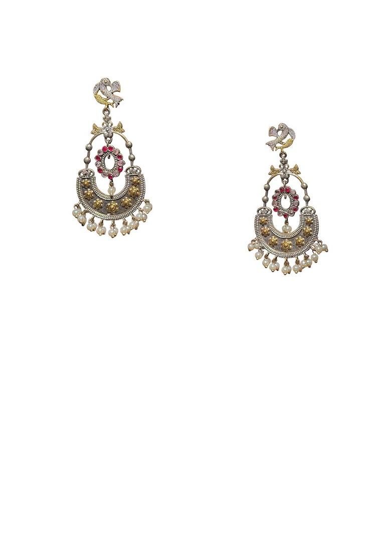 Silver Plated Artificial Stones Studded And Beads Beaded Oxidised Chandbalis