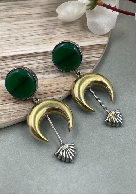 Silver Plated Artificial Stones Studded Oxidised Contemporary Drop Earrings