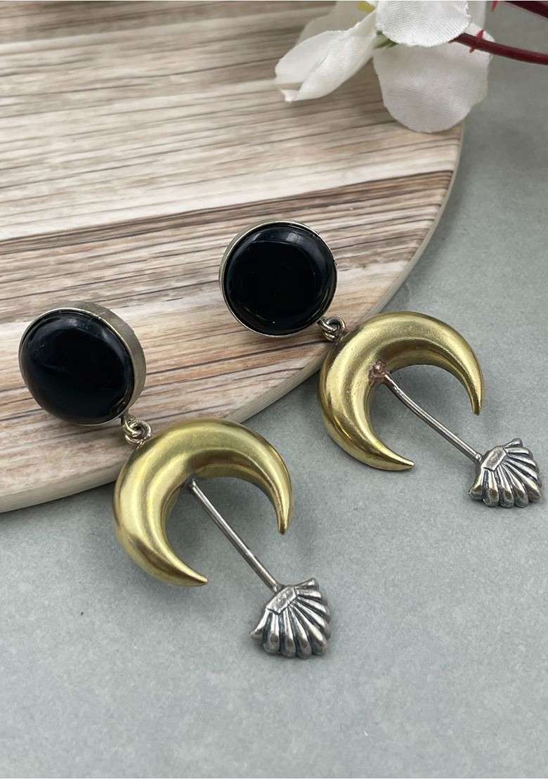 Silver Plated Artificial Stones Studded Contemporary Shaped Drop Earrings - Indya