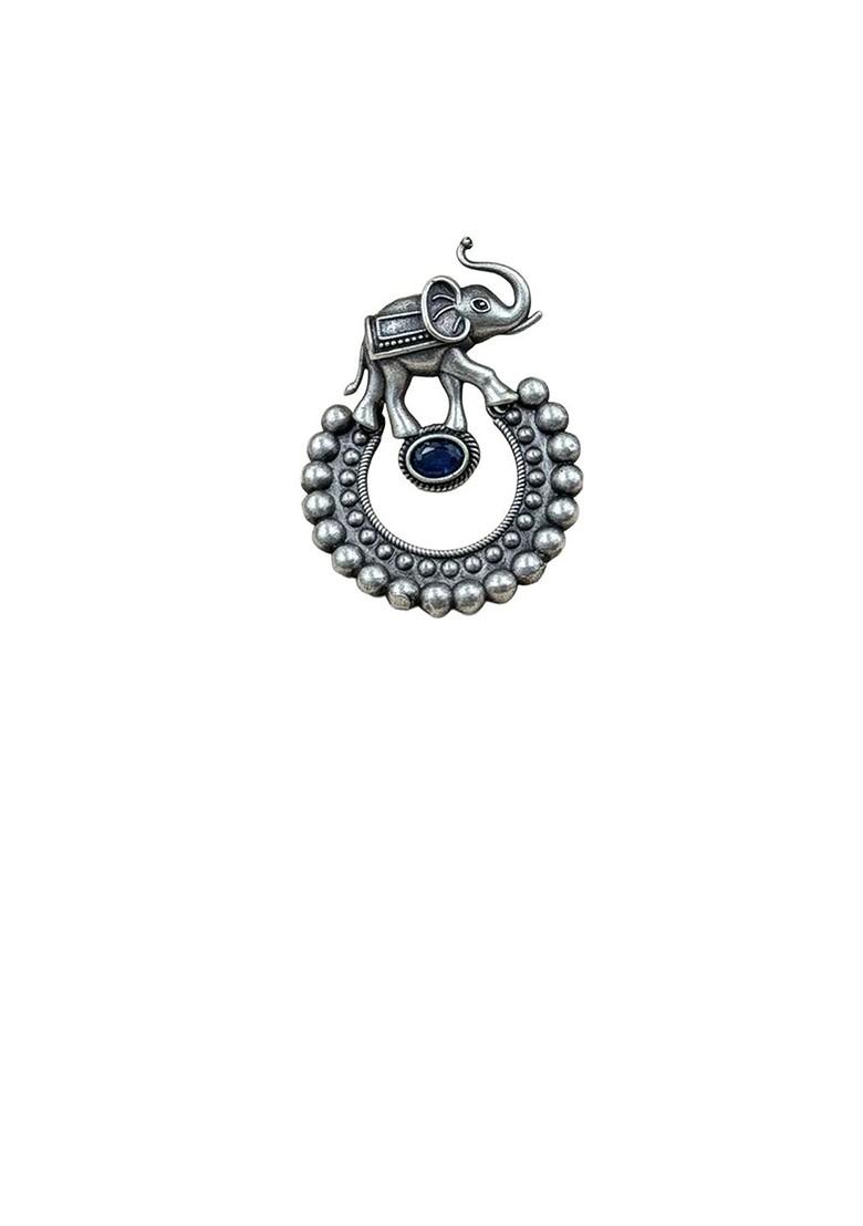 Silver Plated Artificial Stones Studded Circular Shaped Drop Earrings