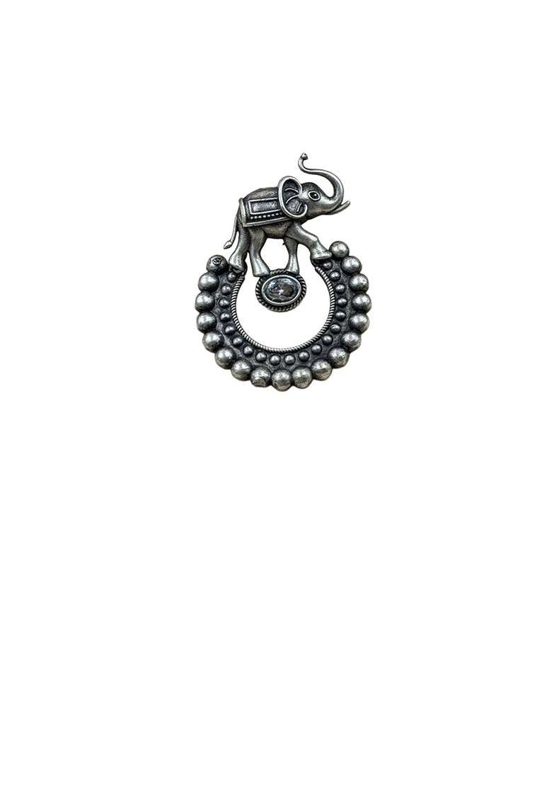 Silver Plated Artificial Stones Studded Circular Shaped Drop Earrings - Indya