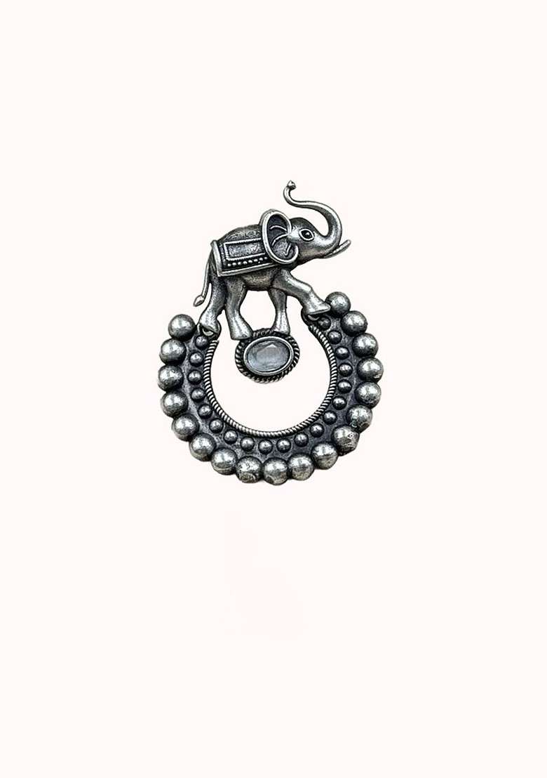Silver Plated Artificial Stones Studded Circular Shaped Drop Earrings - Indya