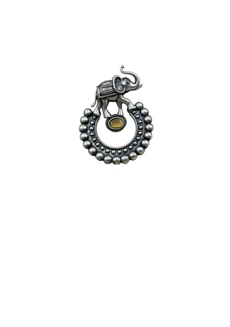 Silver Plated Artificial Stones Studded Circular Shaped Drop Earrings - Indya
