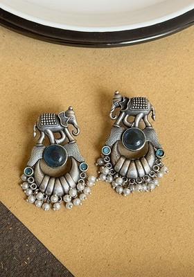 Silver Plated Pearls Beaded Animal Shaped Drop Earrings