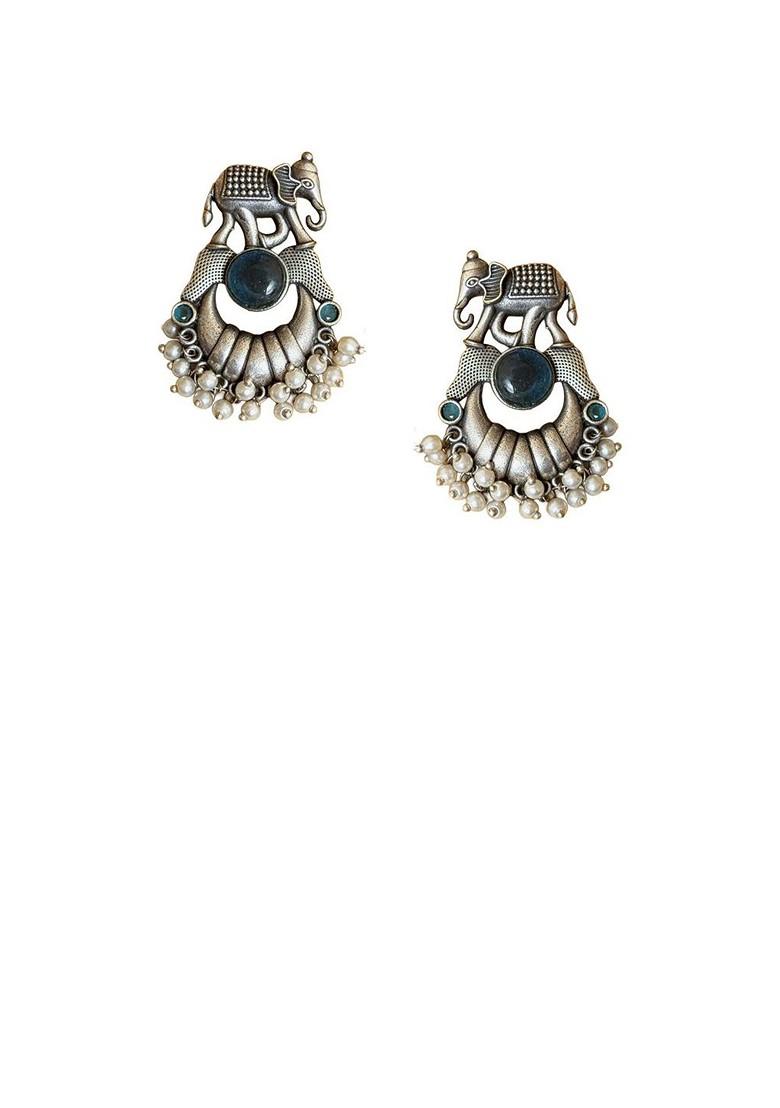 Silver Plated Pearls Beaded Animal Shaped Drop Earrings