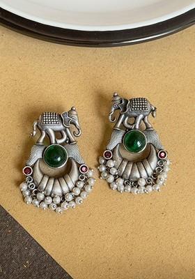 Silver Plated Pearls Beaded Animal Shaped Drop Earrings